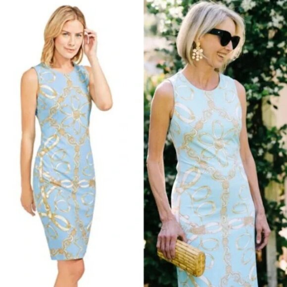 J.McLaughlin Jewelry Chain Print Sheath Dress XL 26359